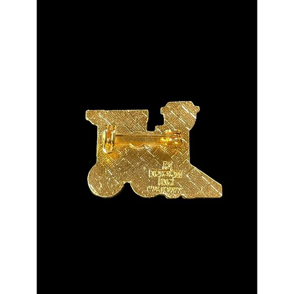 Vintage Norcross Inc Gold Tone Christmas Holiday Train Engine Enamel Brooch Pin - Picture 2 of 4